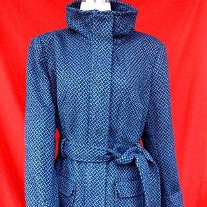 New attention women acrylic wool blend blue tweed coat with belt size --L